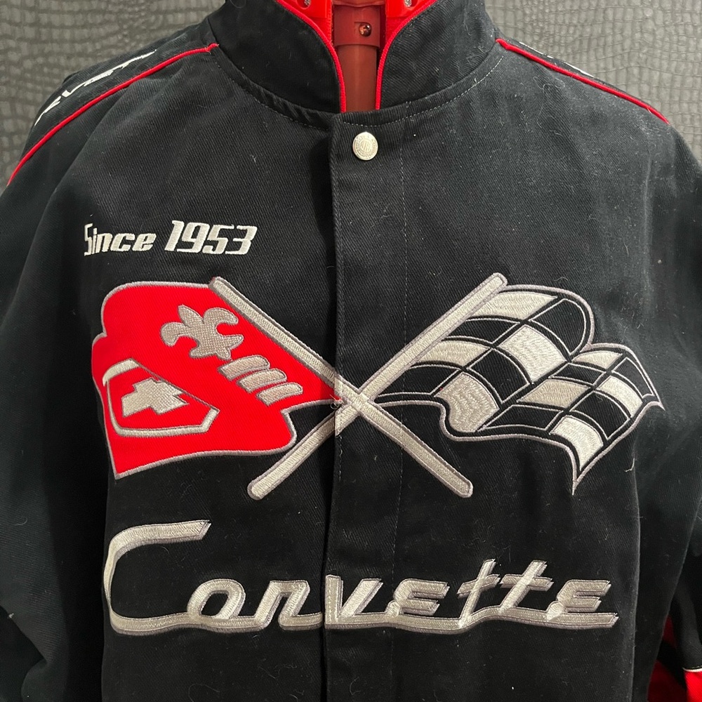 Corvette 2XL Racing Jacket. Men’s Black Jacket with Red and White Accents